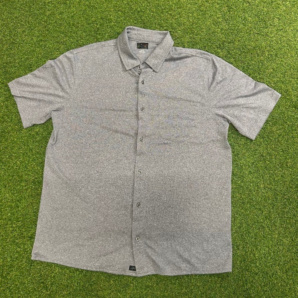 Greg Norman Mens Gray Heathered Performance Short Sleeve Button Down Shirt M